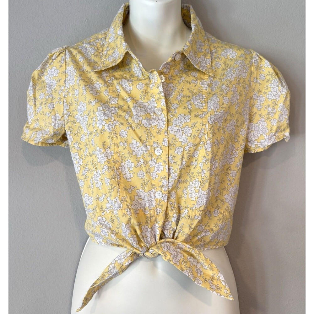 Freshman 1996 Women's Medium Butter Yellow Floral Crop Waist Tie Boho Western